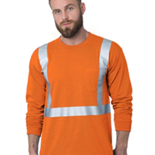 Unisex USA-Made 50/50 Hi-Visibility Long Sleeve Pocket T-Shirt Thumbnail